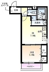 フジパレス北公園I番館 2階1DKの間取り