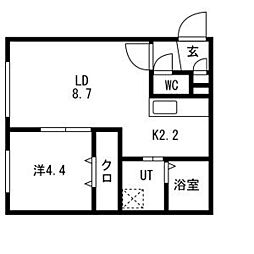 グランデール南郷 3階1LDKの間取り
