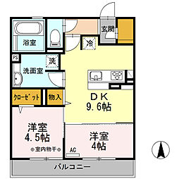 オリンピアパーク 2階2DKの間取り