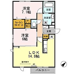 アヴニール西福原 3階2LDKの間取り