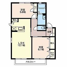 カジュアルスクエアII号館 2階2LDKの間取り