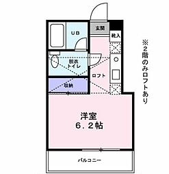 ビーハイヴ 2階ワンルームの間取り