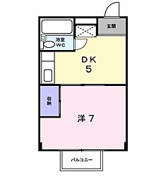 シティハイツ朝間B棟 2階1DKの間取り