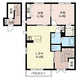 東武伊勢崎線 太田駅 徒歩20分の賃貸アパート 2階2LDKの間取り