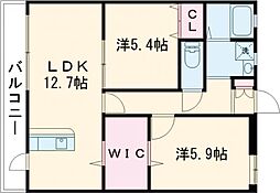 リヴィエールIII 2階2LDKの間取り