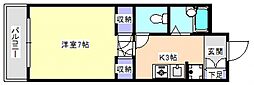フレンズ 3階1Kの間取り