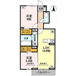 フェリオ文京　II 1階2LDKの間取り