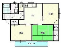ボヌール岡光 2階3DKの間取り