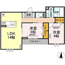 リバーステイツ 2階2LDKの間取り