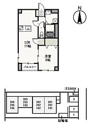 フラットＴ＆Ｔ 302 3階1LDKの間取り