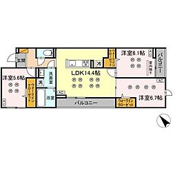 D-KISARIA　WI 3階3LDKの間取り