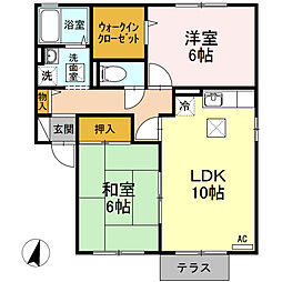ブリリアントウエストヒルB棟 2LDKの間取図画像