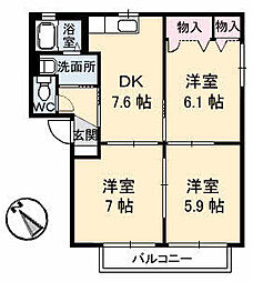 ポルックス 2階3DKの間取り