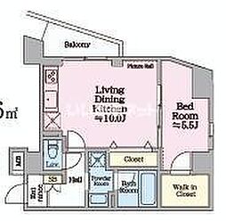 アイルイマージュ押上イースト 2階1LDKの間取り