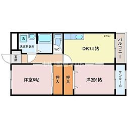 エスタシオン 1階2DKの間取り