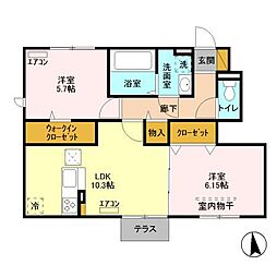 シルク　レジデンス 1階2LDKの間取り