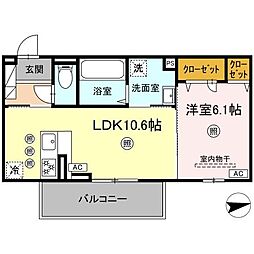 グランツェーレ鷹辻 3階1LDKの間取り