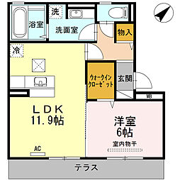 ベルメゾンII 1階1LDKの間取り