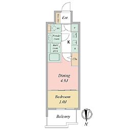 セレニテ東梅田アリエ 2Kの間取図画像