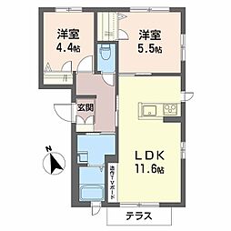 JR東北本線 郡山駅 徒歩8分の賃貸アパート 1階2LDKの間取り