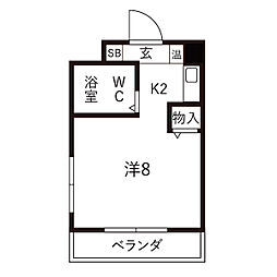 ハイツ水鐘 ワンルームの間取図画像