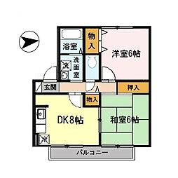 RIHITO八尾A棟 2DKの間取図画像