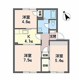 クレフォートメゾンＢ 1階3Kの間取り