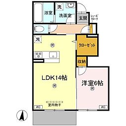 コートビレジ屋島III 1階1LDKの間取り