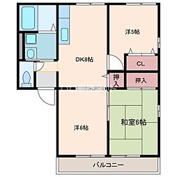 グランコートフェイマスＣ 2階3DKの間取り
