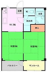 アネックス山内 1階2Kの間取り