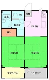 アネックス山内 1階2Kの間取り