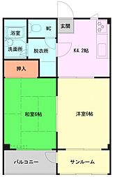 アネックス山内 2階2Kの間取り
