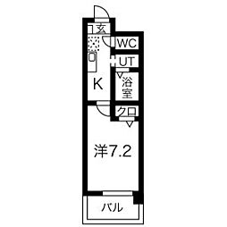 エクセレント21 3階1Kの間取り