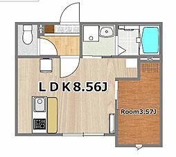仮称）塩釜市港町新築アパート南棟 102 1階1LDKの間取り