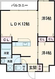 THE　GRANDE　HILLS（ザ グランデ ヒルズ） 202 2階2LDKの間取り