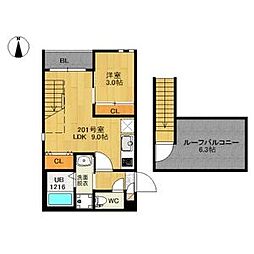 GRANDTIC 22 2階1LDKの間取り