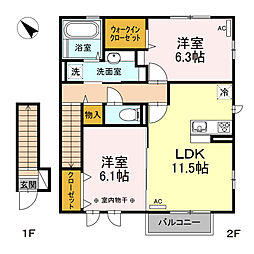 セリーズ メルヴェイユ　Ｂ 2階2LDKの間取り