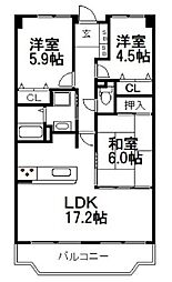 ユニライフ大和高田 617 6階3LDKの間取り