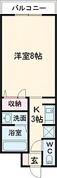 リバーサイド豊栄 3階1Kの間取り