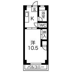 赤坪公園マンション 203 2階1DKの間取り