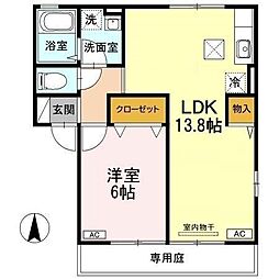 リヴェール 1階1LDKの間取り
