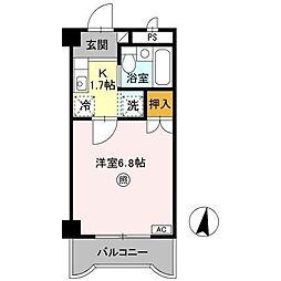 カナンハイツ大元 1Kの間取図画像