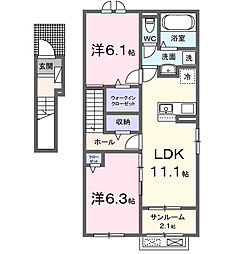 八街市八街アパート 2LDKの間取図画像