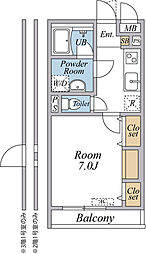 ウインドヒル川口 302 3階1Kの間取り