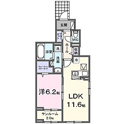 フレンド A棟 1LDKの間取図画像