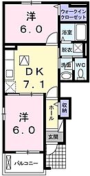 アヴェイラブルＡ棟 1階2DKの間取り