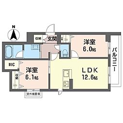 プレリー・レーヴ都賀 2LDKの間取図画像
