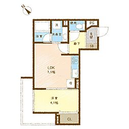 リアン 308 3階1DKの間取り