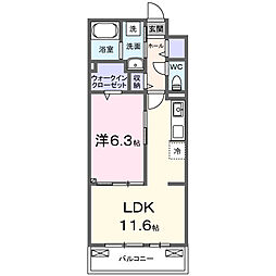 ヤングウッズ港町 1LDKの間取図画像