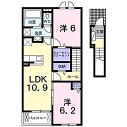 甲府市上今井町アパート 2LDKの間取図画像